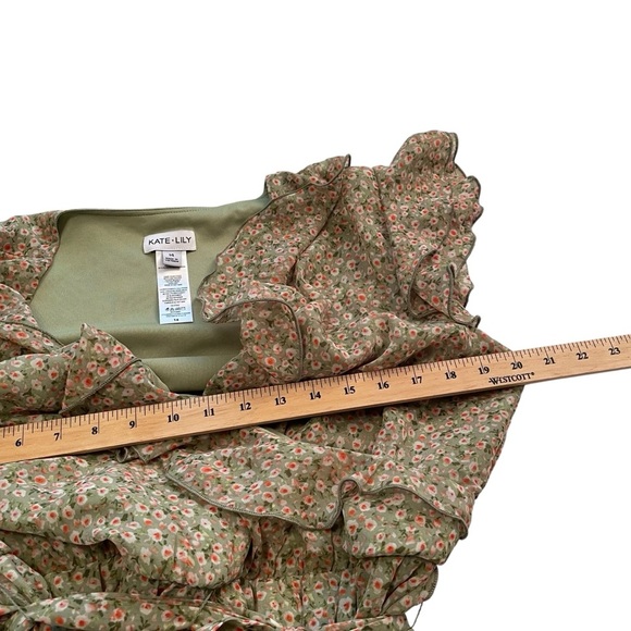 Kate Lily Summery Garden Dress-Ruffles-Faux Wrap-UK 14-US 10-Surplice Neck - Picture 10 of 11